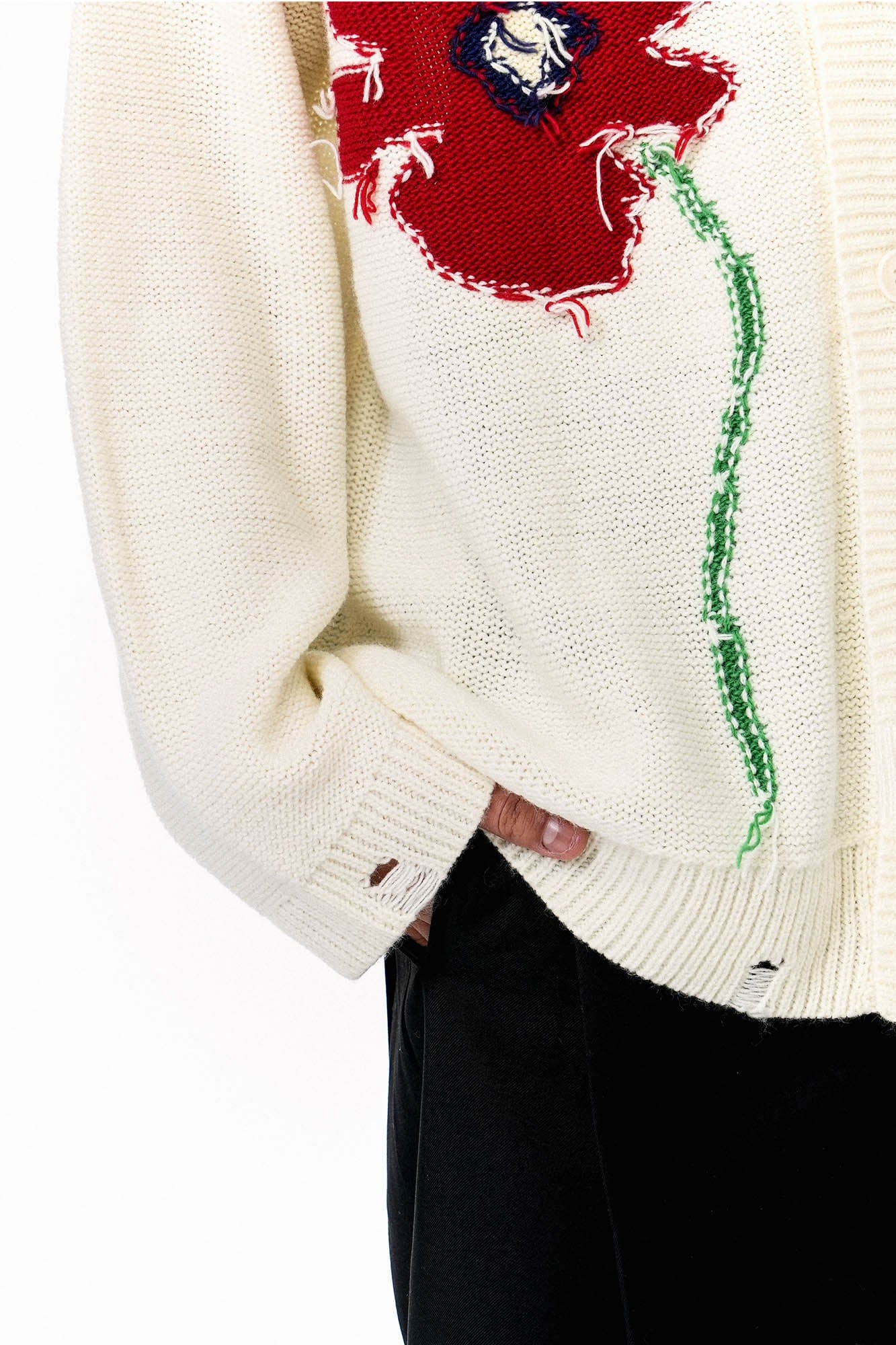 OIPWORD Spring Flower Distressed Cardigan