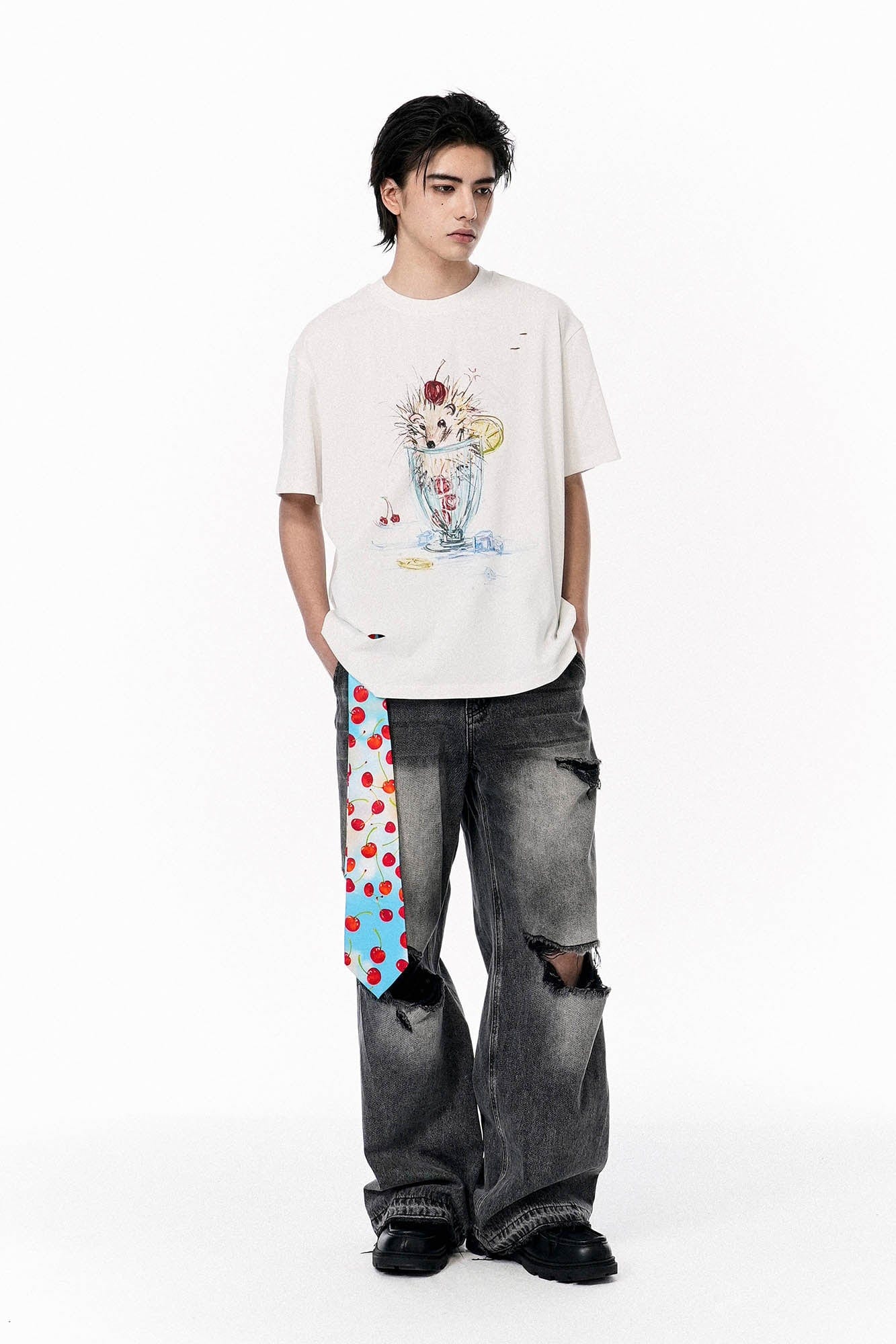 OIPWORD Cherry Hedgehog Graphic T-Shirt