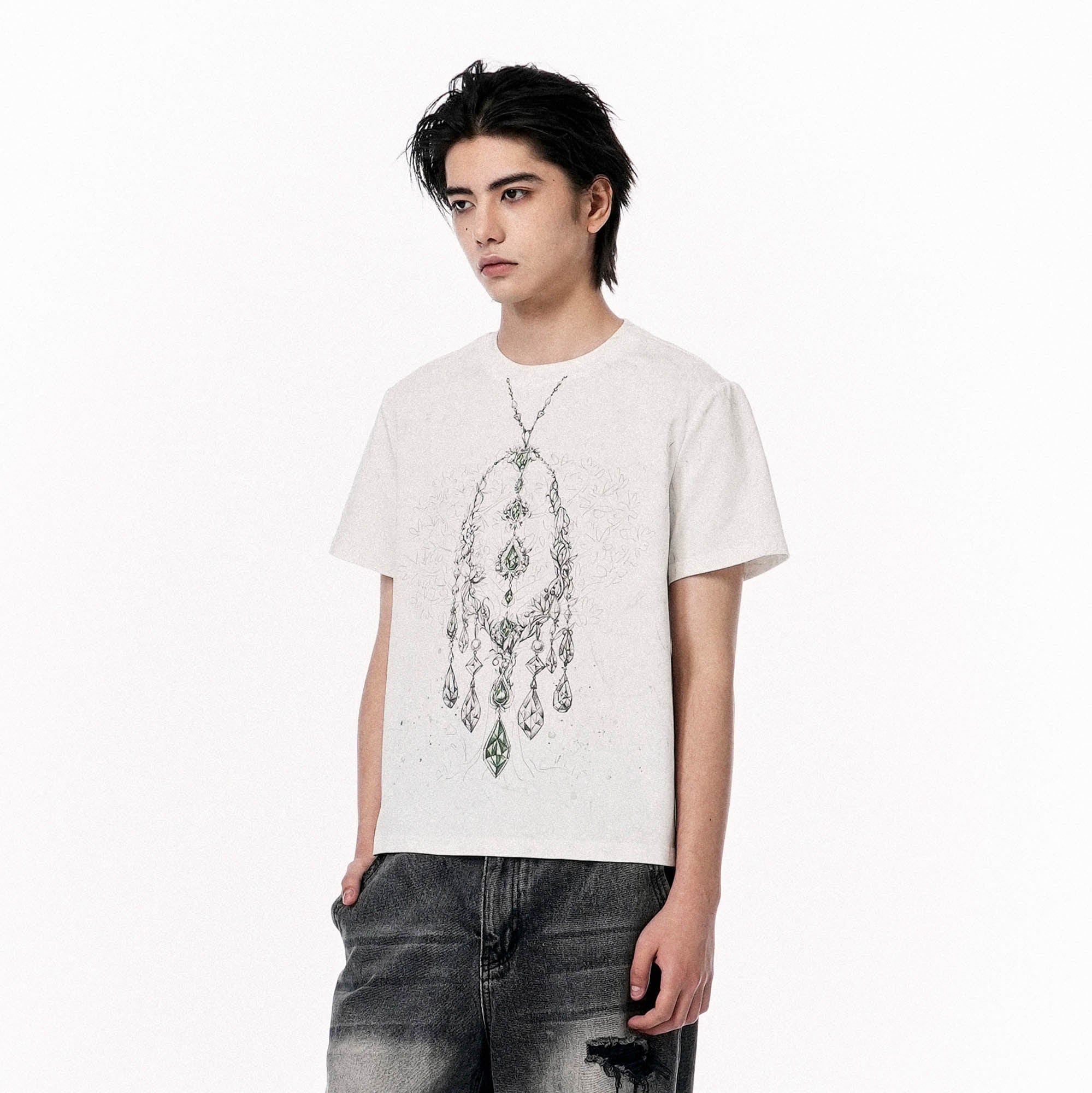 OIPWORD Crystal Necklace Graphic T-Shirt