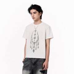 OIPWORD Crystal Necklace Graphic T-Shirt