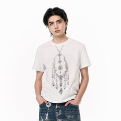 OIPWORD Crystal Necklace Graphic T-Shirt