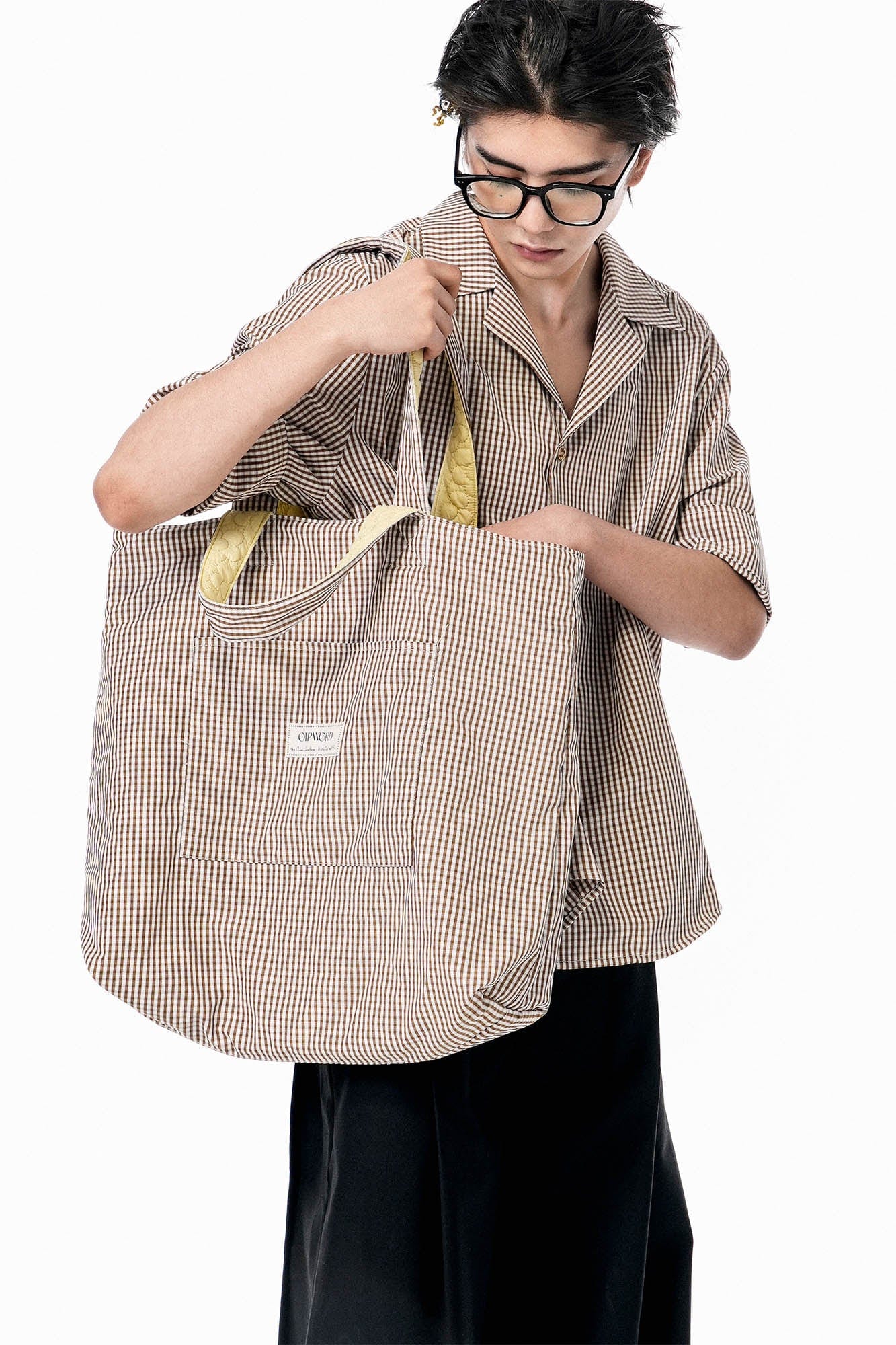 OIPWORD Reversible Quilted & Check Tote Bag