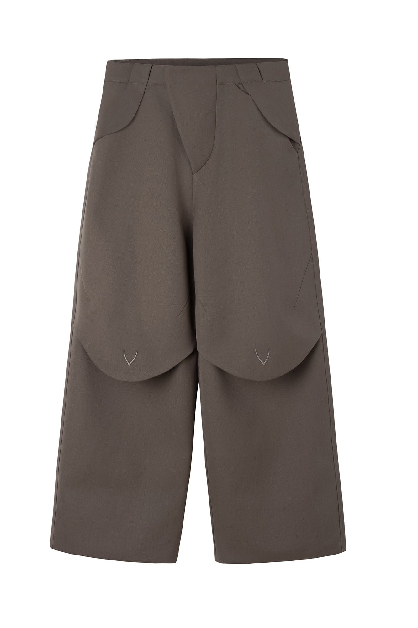 ESAIAS Layered Flap-Knee Wool-Blended Wide-Leg Trousers