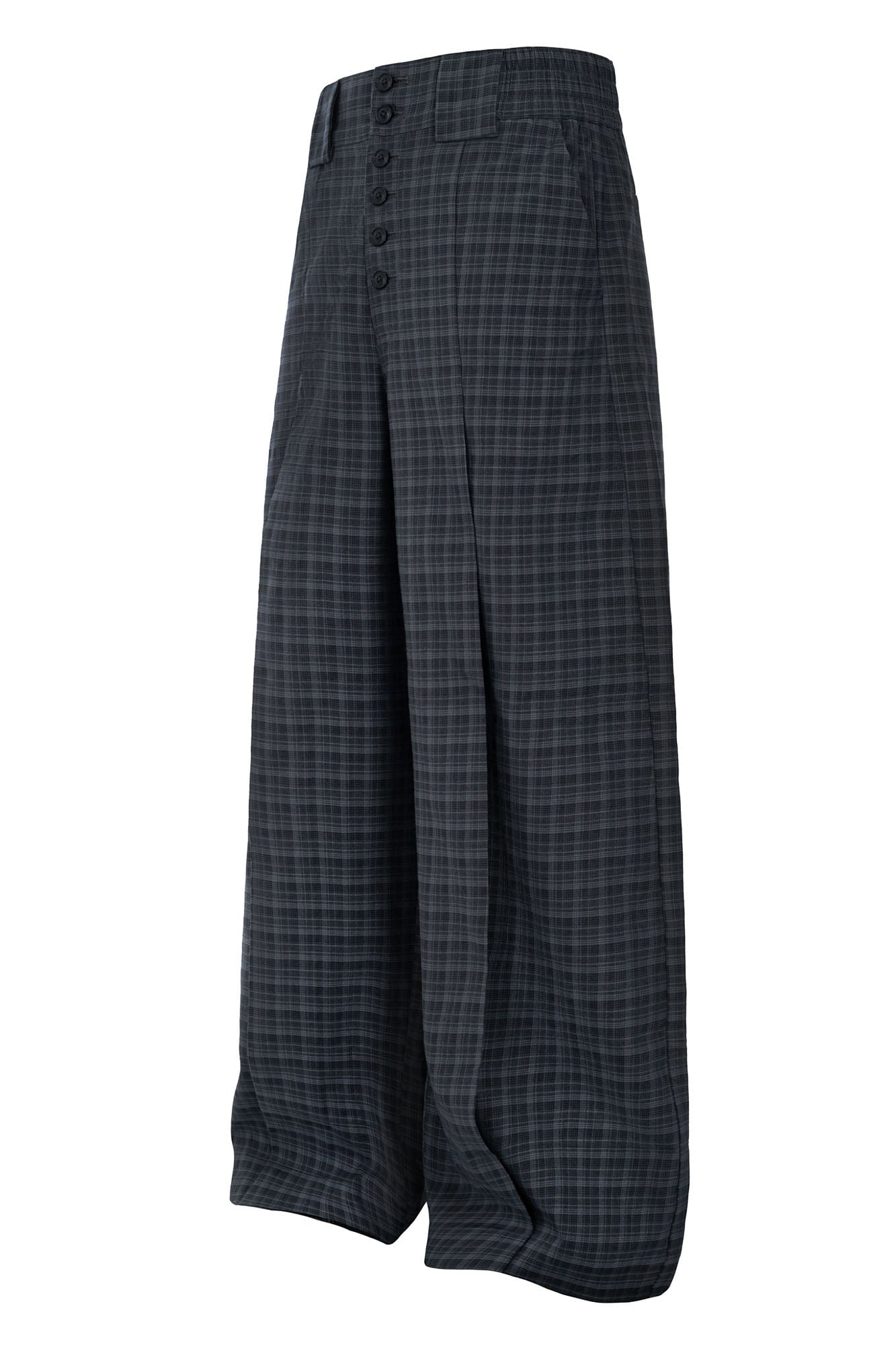 ESAIAS Retro Plaid Pleated Wide-Leg Pants