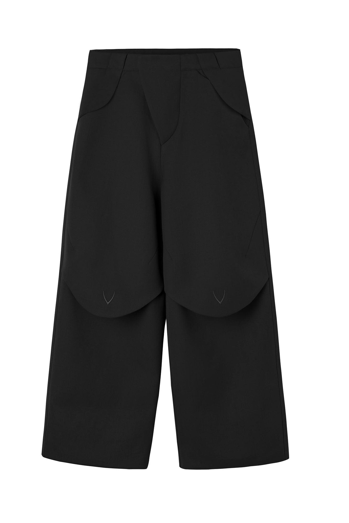 ESAIAS Layered Flap-Knee Wool-Blended Wide-Leg Trousers