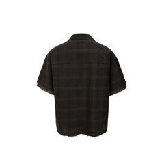 ESAIAS Plaid Layered Raw-Edge Half Shirt Brown