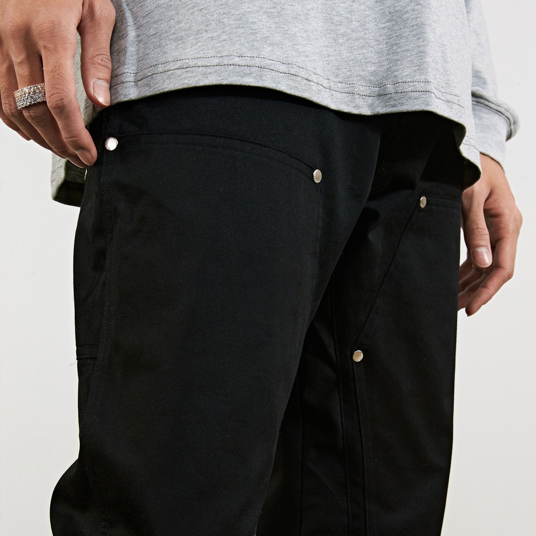 BONELESS Rivet Double-layered Back Zipper Pants