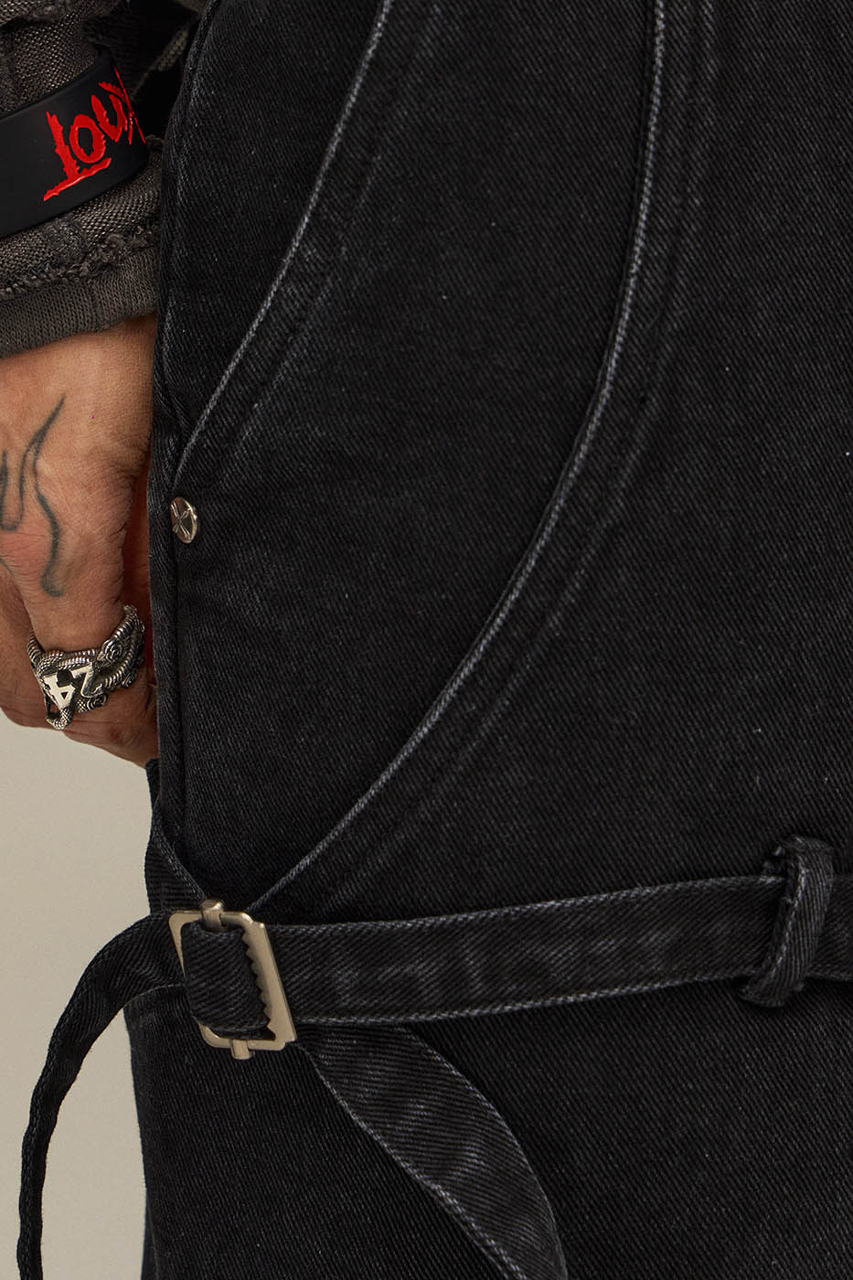 FLYERRER Spliced Faux-Layered Strap Zipper Pants