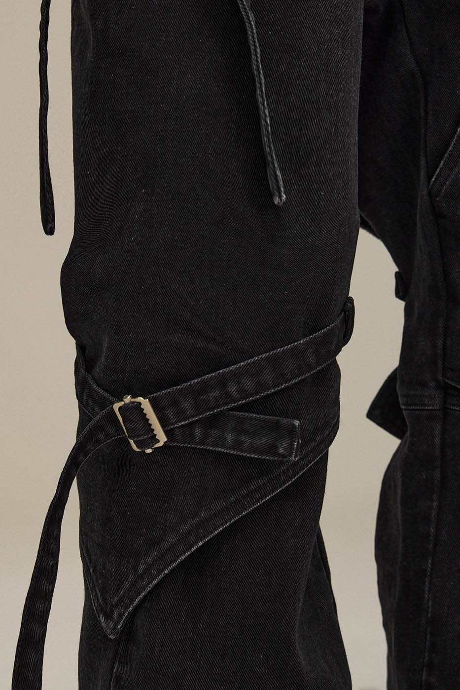 FLYERRER Spliced Faux-Layered Strap Zipper Pants