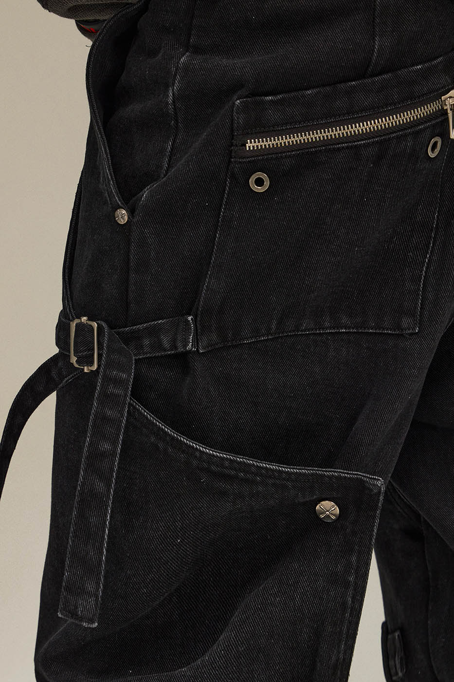 FLYERRER Spliced Faux-Layered Strap Zipper Pants