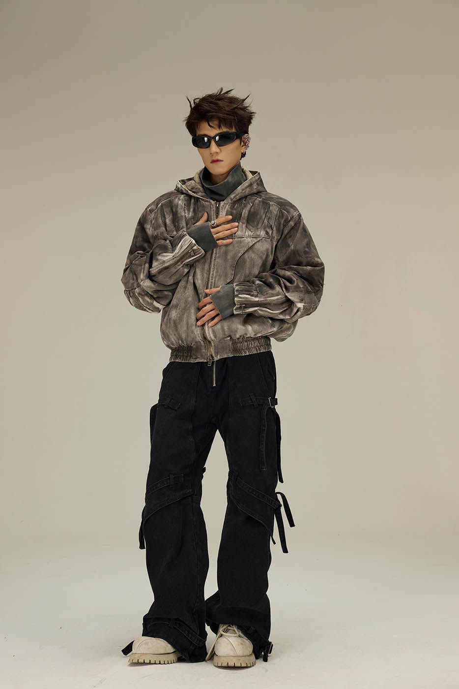 FLYERRER Distressed Crinkled Dirty Fit Jacket