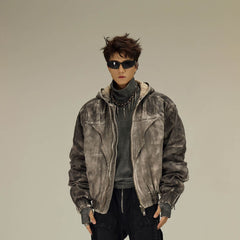FLYERRER Distressed Crinkled Dirty Fit Jacket
