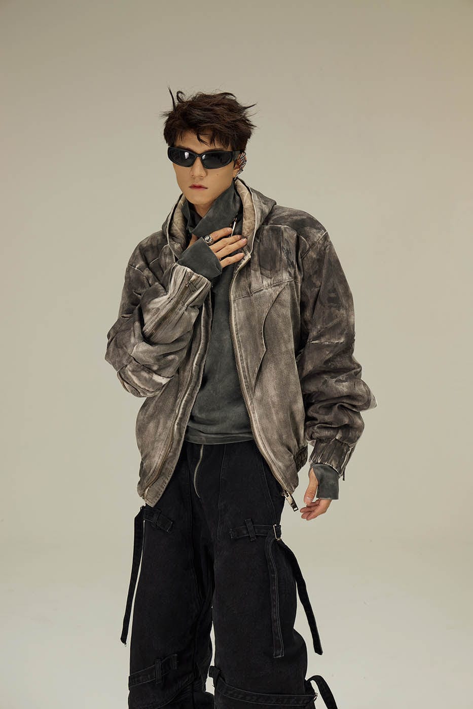 FLYERRER Distressed Crinkled Dirty Fit Jacket
