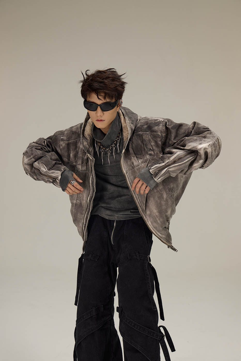 FLYERRER Distressed Crinkled Dirty Fit Jacket