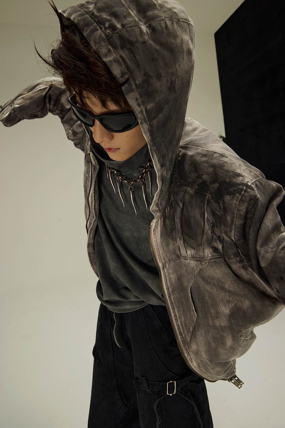 FLYERRER Distressed Crinkled Dirty Fit Jacket