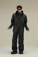 FLYERRER Geometric Paneled Faux Leather Jacket