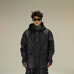 FLYERRER Geometric Paneled Faux Leather Jacket