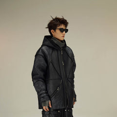 FLYERRER Geometric Paneled Faux Leather Jacket