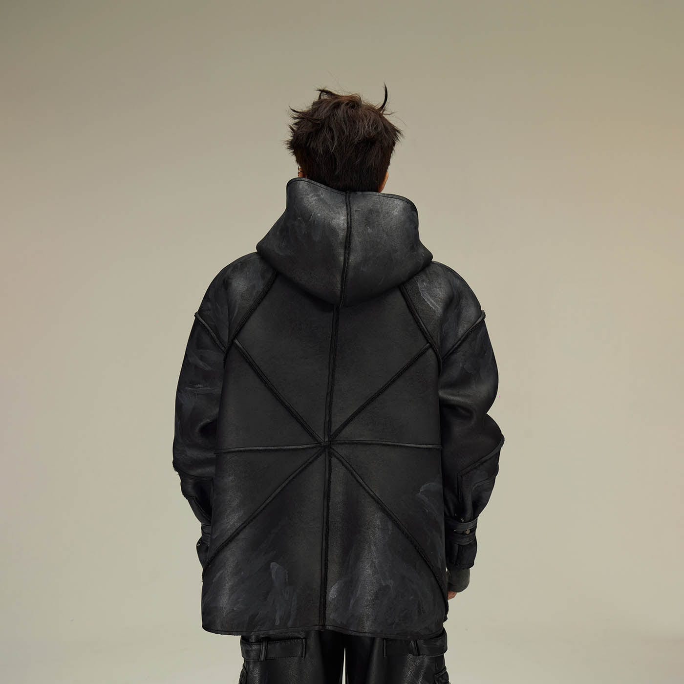 FLYERRER Geometric Paneled Faux Leather Jacket