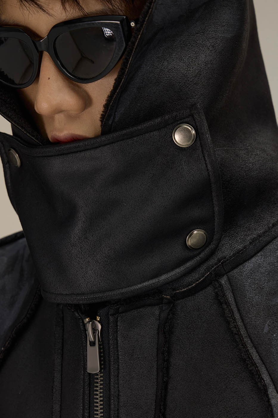 FLYERRER Geometric Paneled Faux Leather Jacket