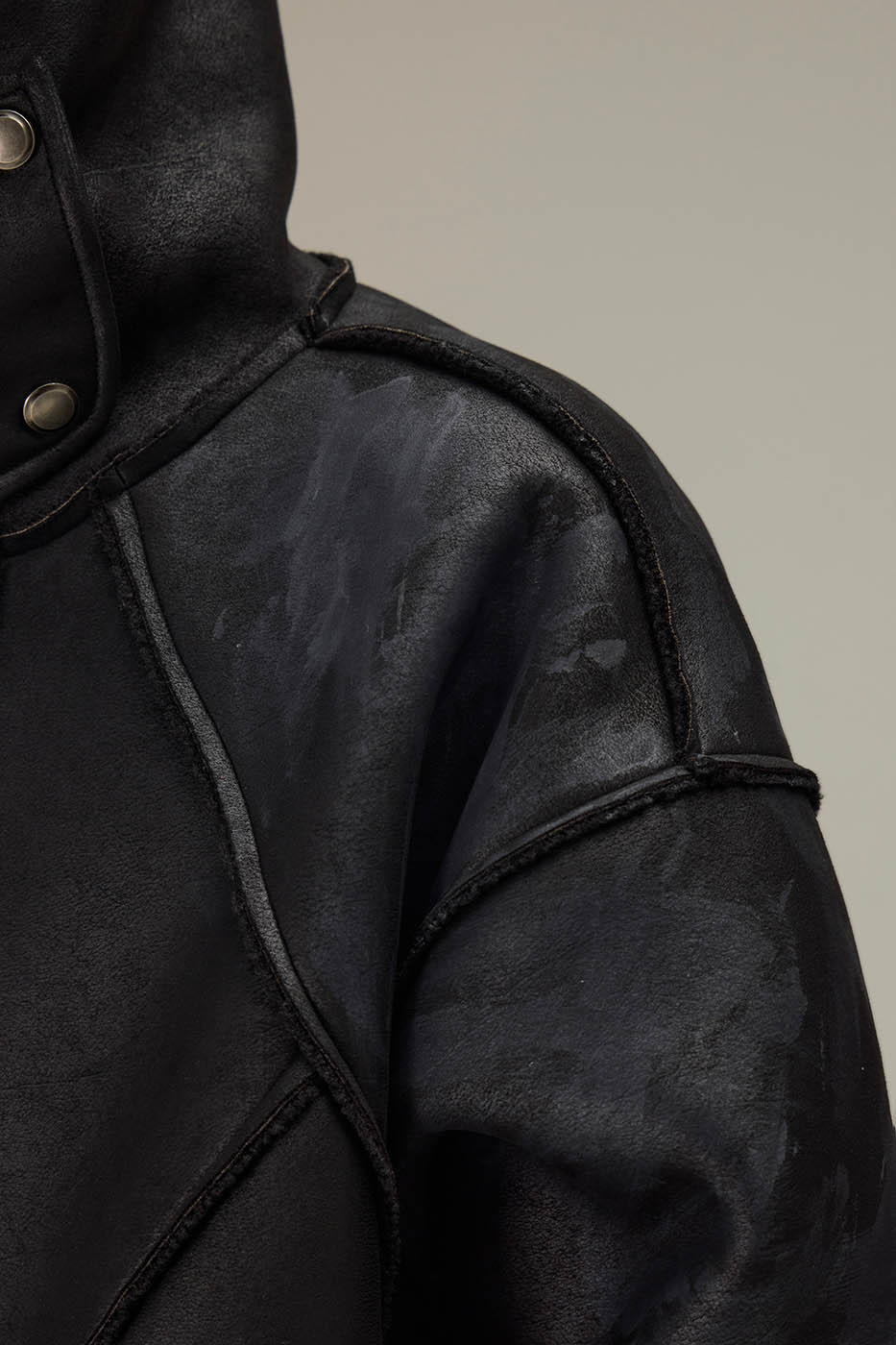 FLYERRER Geometric Paneled Faux Leather Jacket
