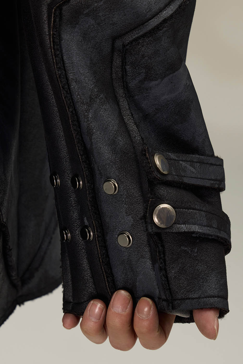 FLYERRER Geometric Paneled Faux Leather Jacket