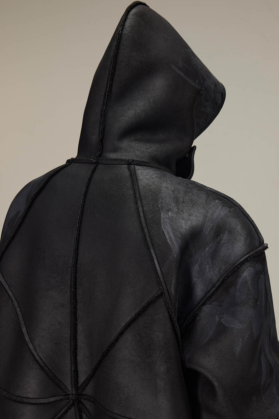 FLYERRER Geometric Paneled Faux Leather Jacket