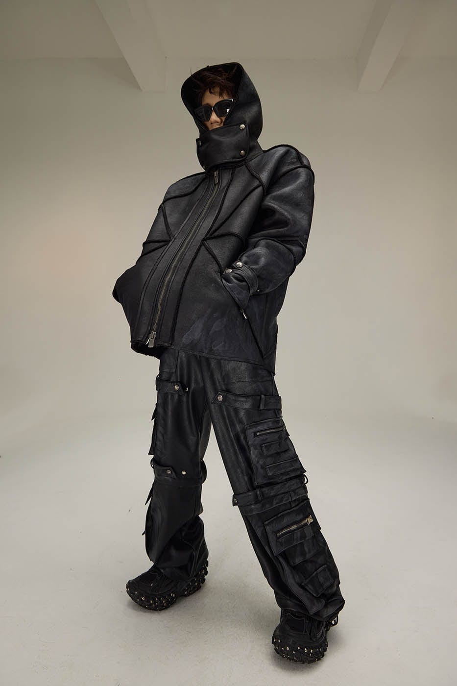 FLYERRER Geometric Paneled Faux Leather Jacket
