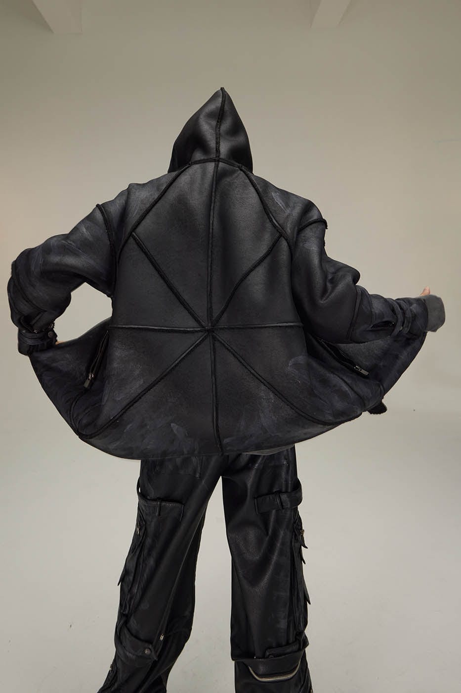 FLYERRER Geometric Paneled Faux Leather Jacket