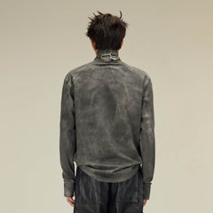 FLYERRER Distressed High-Neck Spliced Long-Sleeve Tee