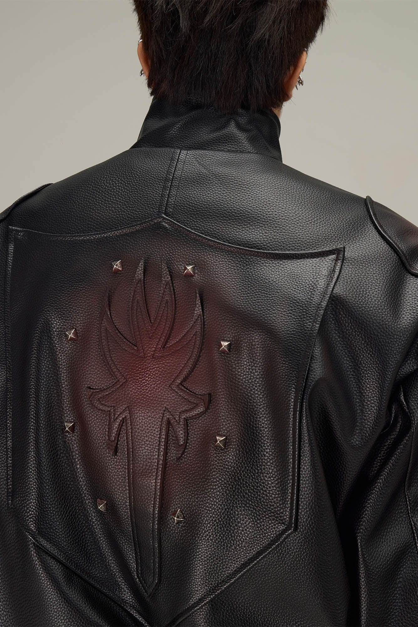 FLYERRER Flame Deconstructed Distressed Faux Leather Jacket
