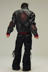 FLYERRER Flame Deconstructed Distressed Faux Leather Jacket