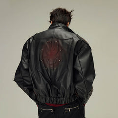 FLYERRER Flame Deconstructed Distressed Faux Leather Jacket