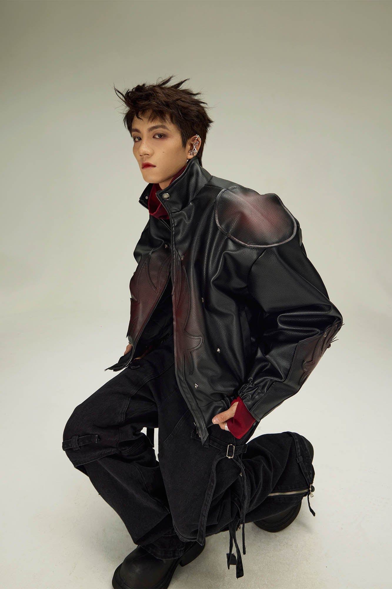 FLYERRER Flame Deconstructed Distressed Faux Leather Jacket