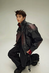FLYERRER Flame Deconstructed Distressed Faux Leather Jacket