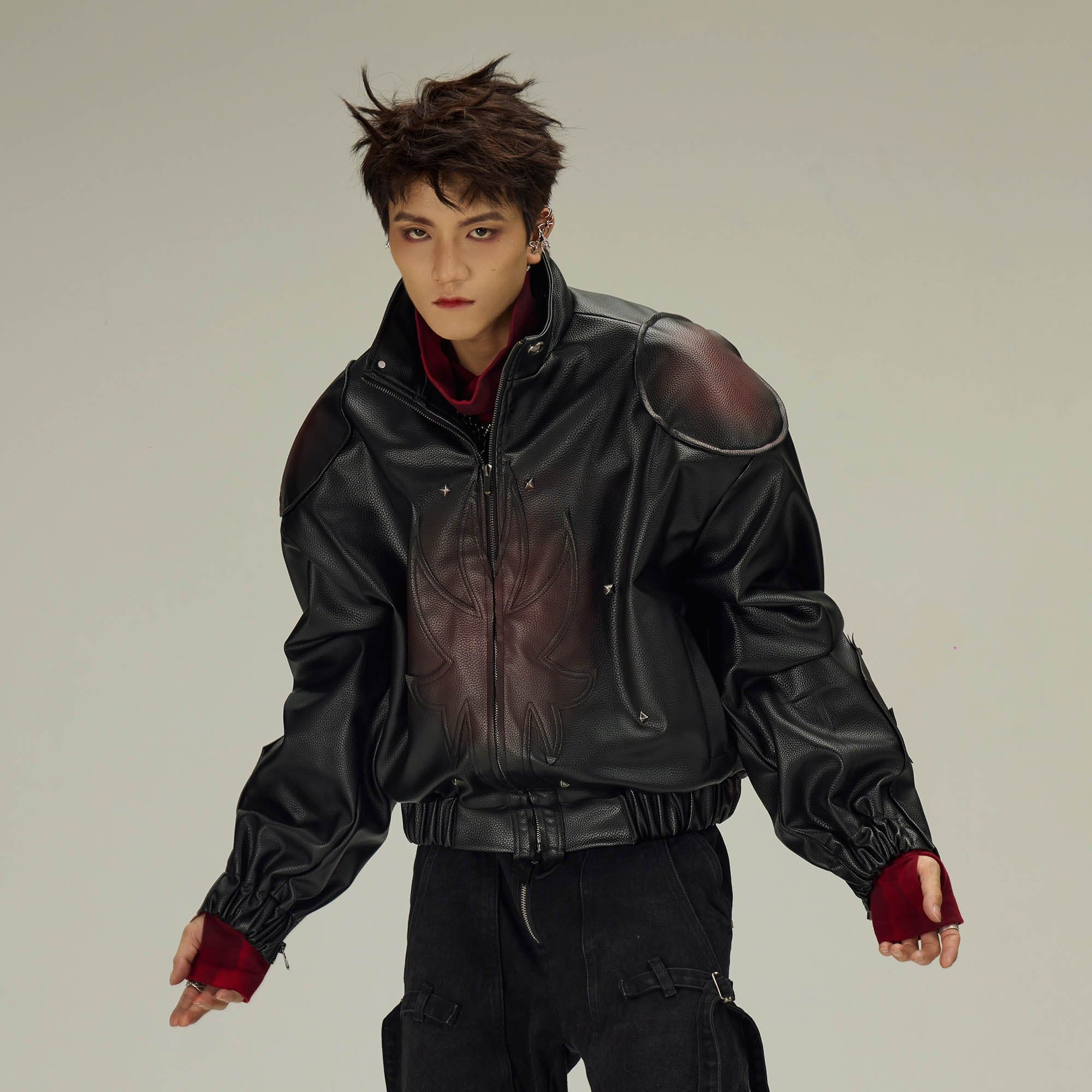 FLYERRER Flame Deconstructed Distressed Faux Leather Jacket