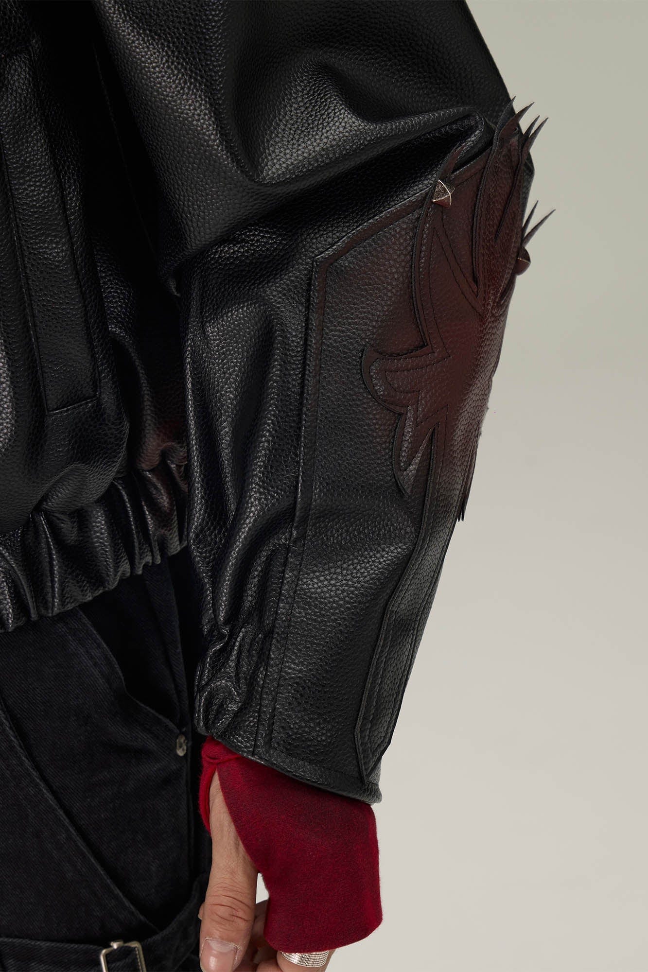 FLYERRER Flame Deconstructed Distressed Faux Leather Jacket