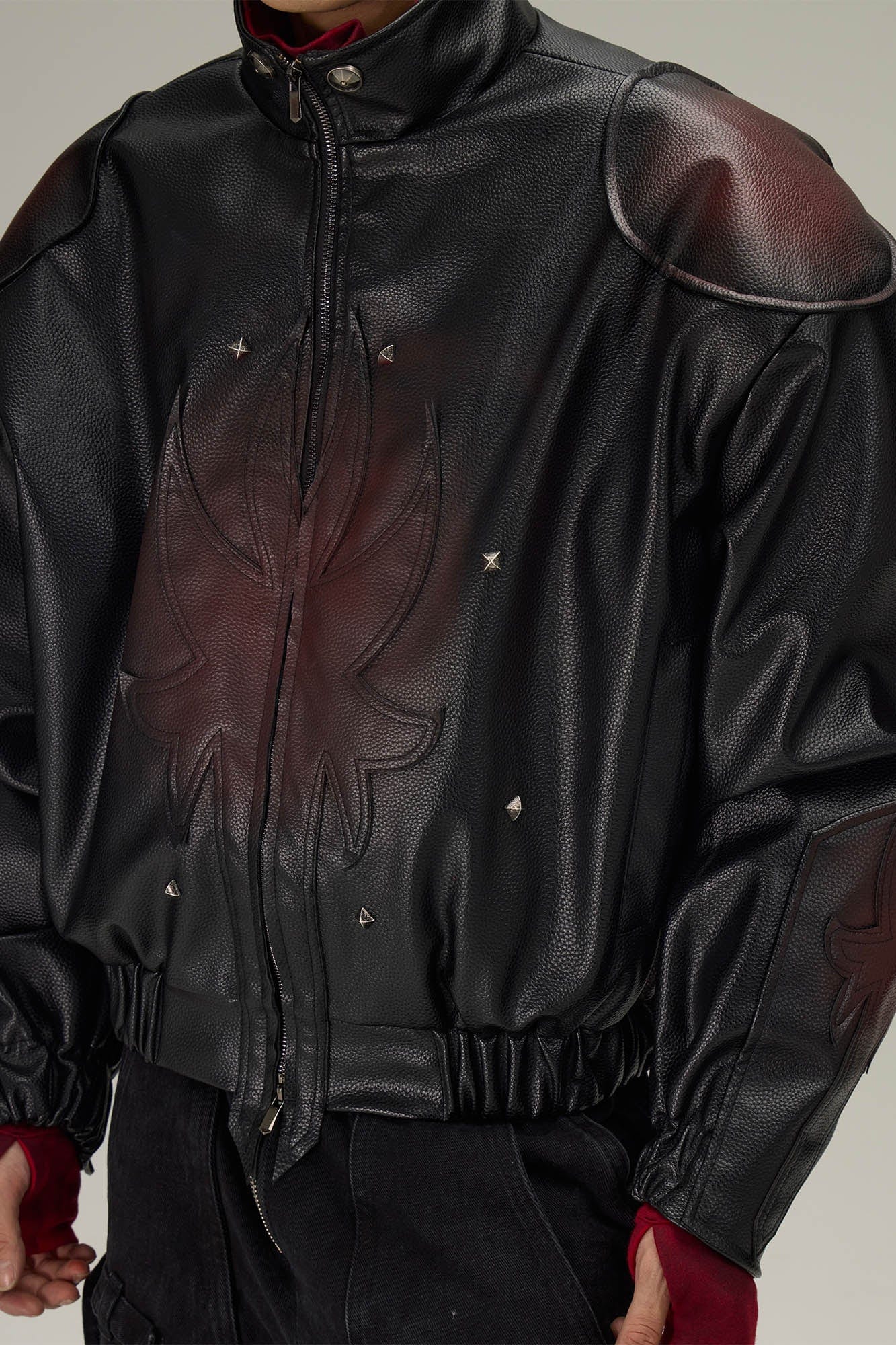 FLYERRER Flame Deconstructed Distressed Faux Leather Jacket