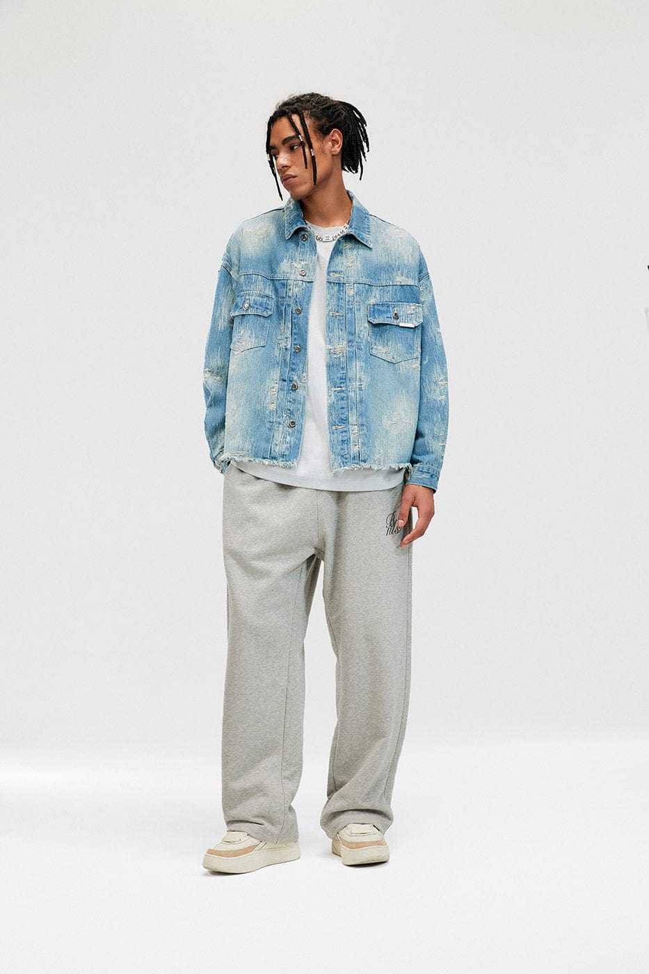 BONELESS Raw-Edge Washed Denim Jacket