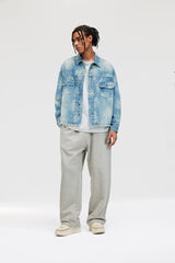 BONELESS Raw-Edge Washed Denim Jacket