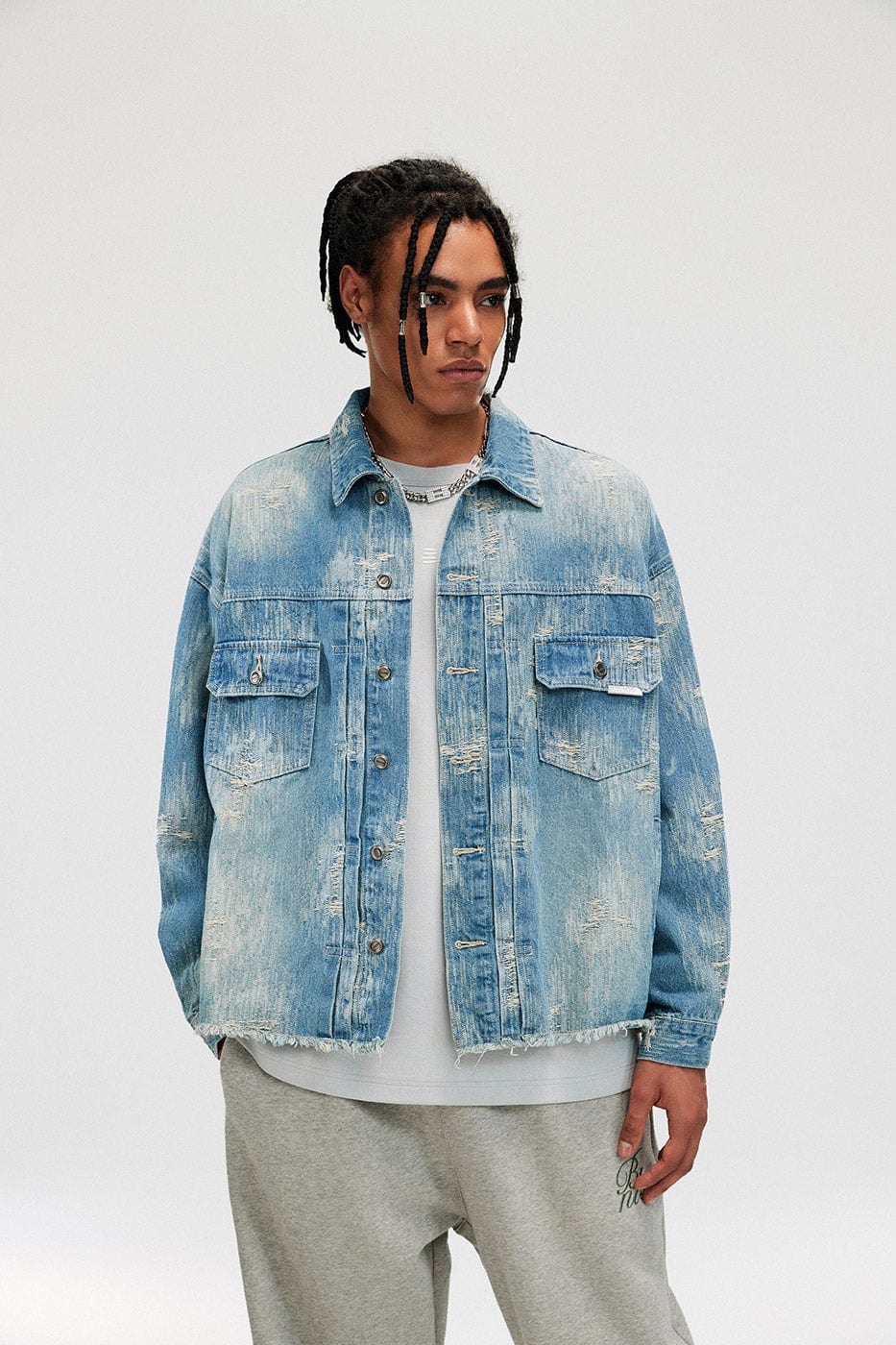 BONELESS Raw-Edge Washed Denim Jacket