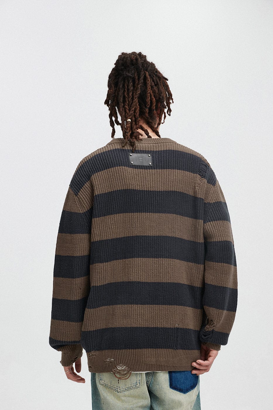 BONELESS Ripped Contrasted Stripes Sweater