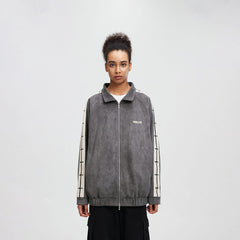 BONELESS Contrasted Striped Faux Suede Jacket