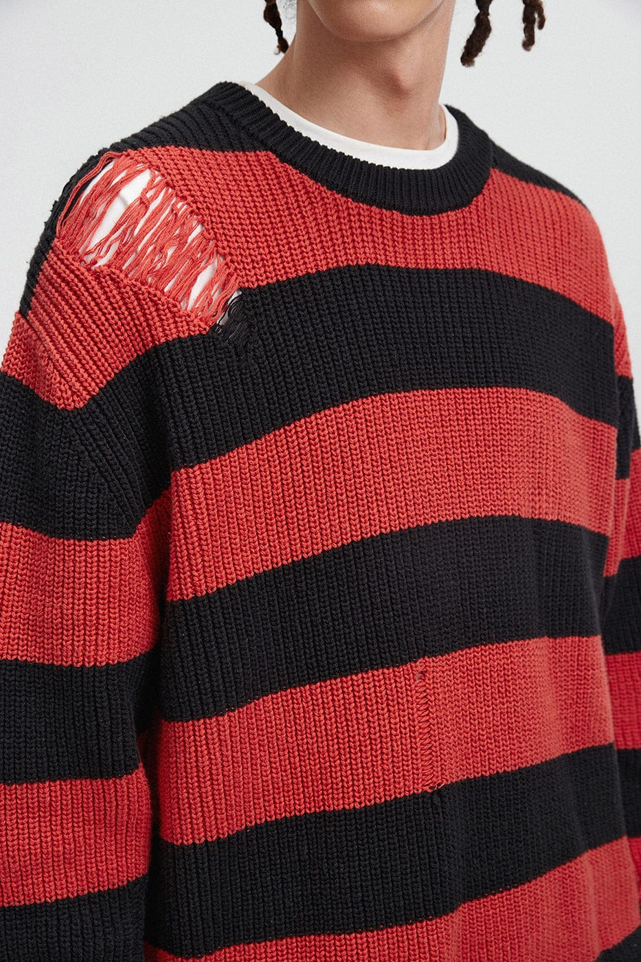 BONELESS Ripped Contrasted Stripes Sweater