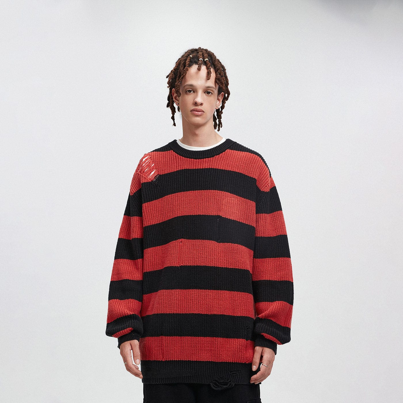 BONELESS Ripped Contrasted Stripes Sweater