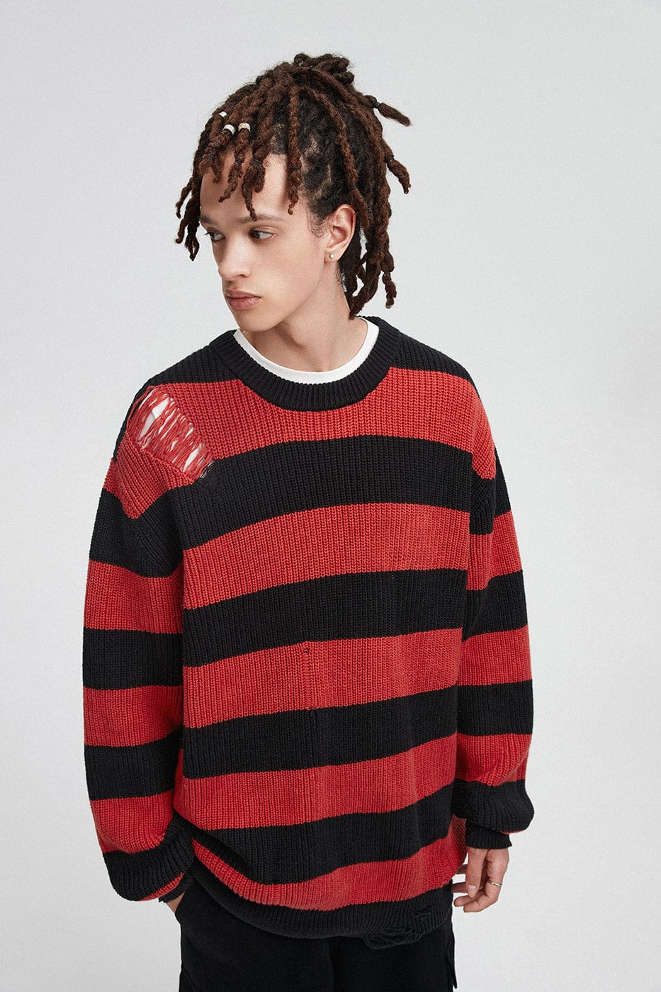 BONELESS Ripped Contrasted Stripes Sweater
