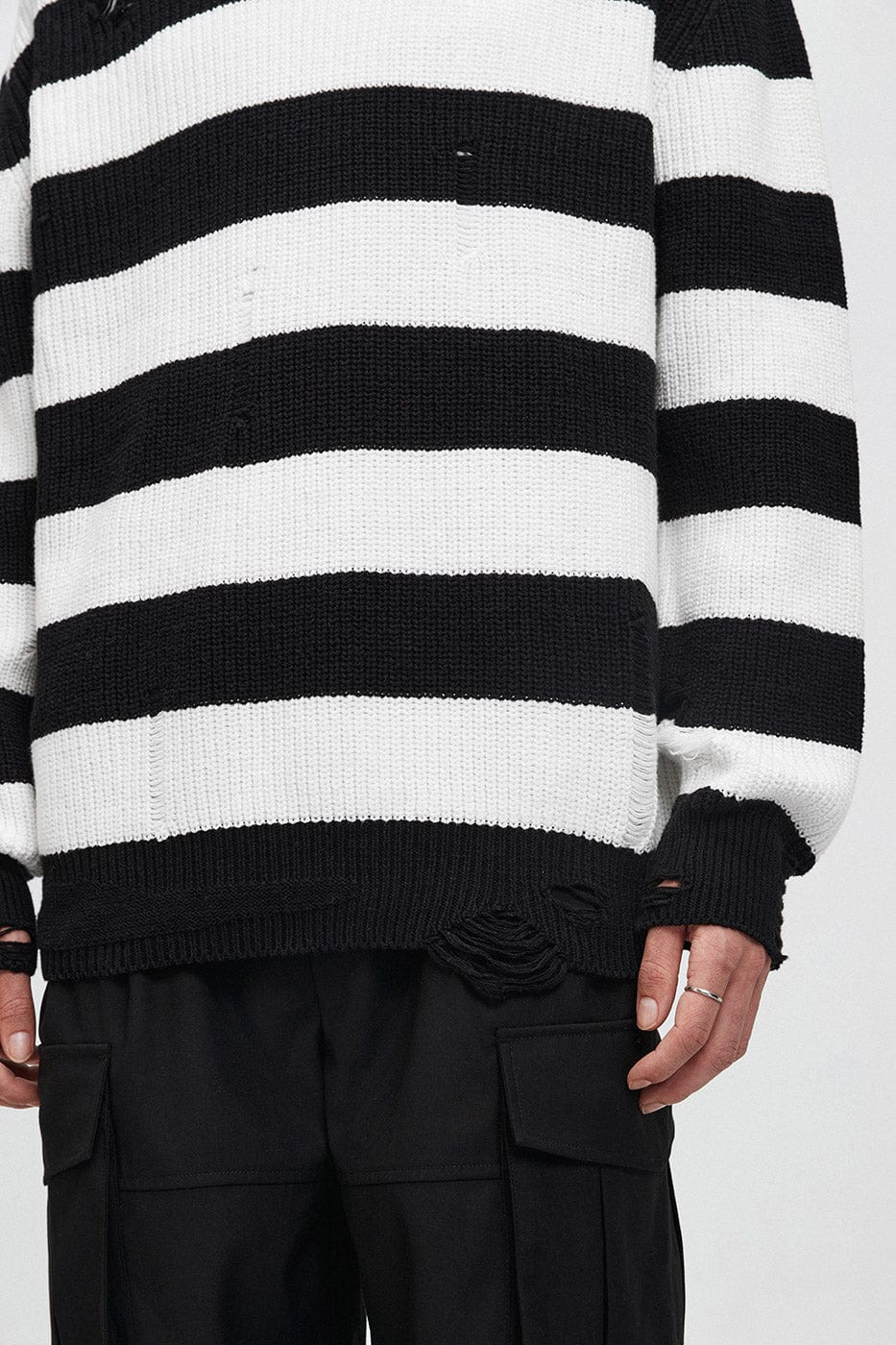 BONELESS Ripped Contrasted Stripes Sweater