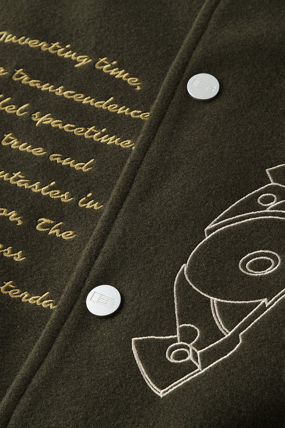 BONELESS Embroidered Pattern Faux Leather Varsity Jacket