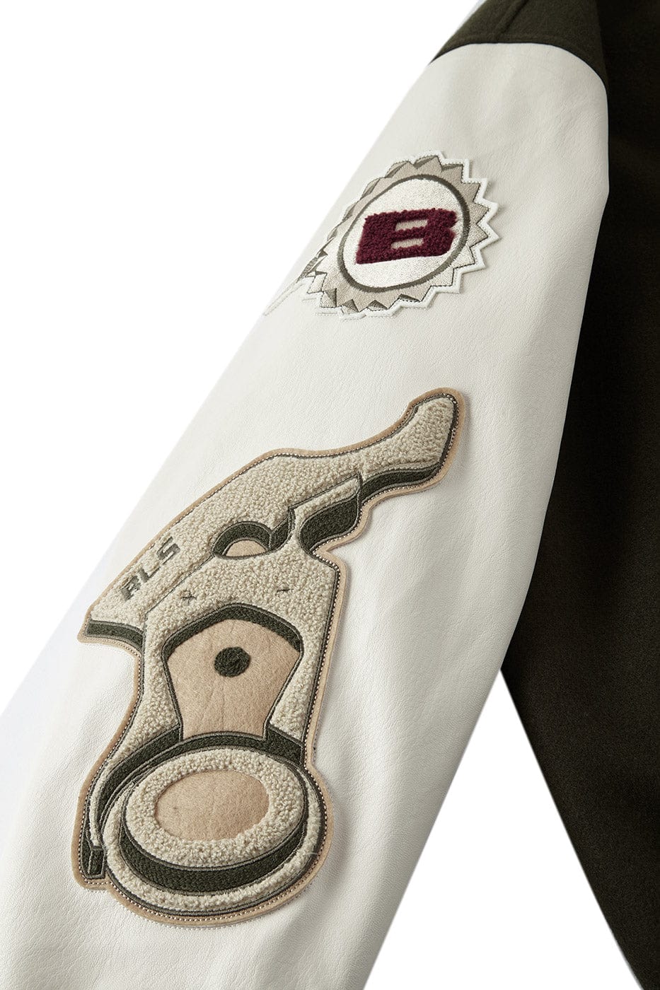 BONELESS Embroidered Pattern Faux Leather Varsity Jacket