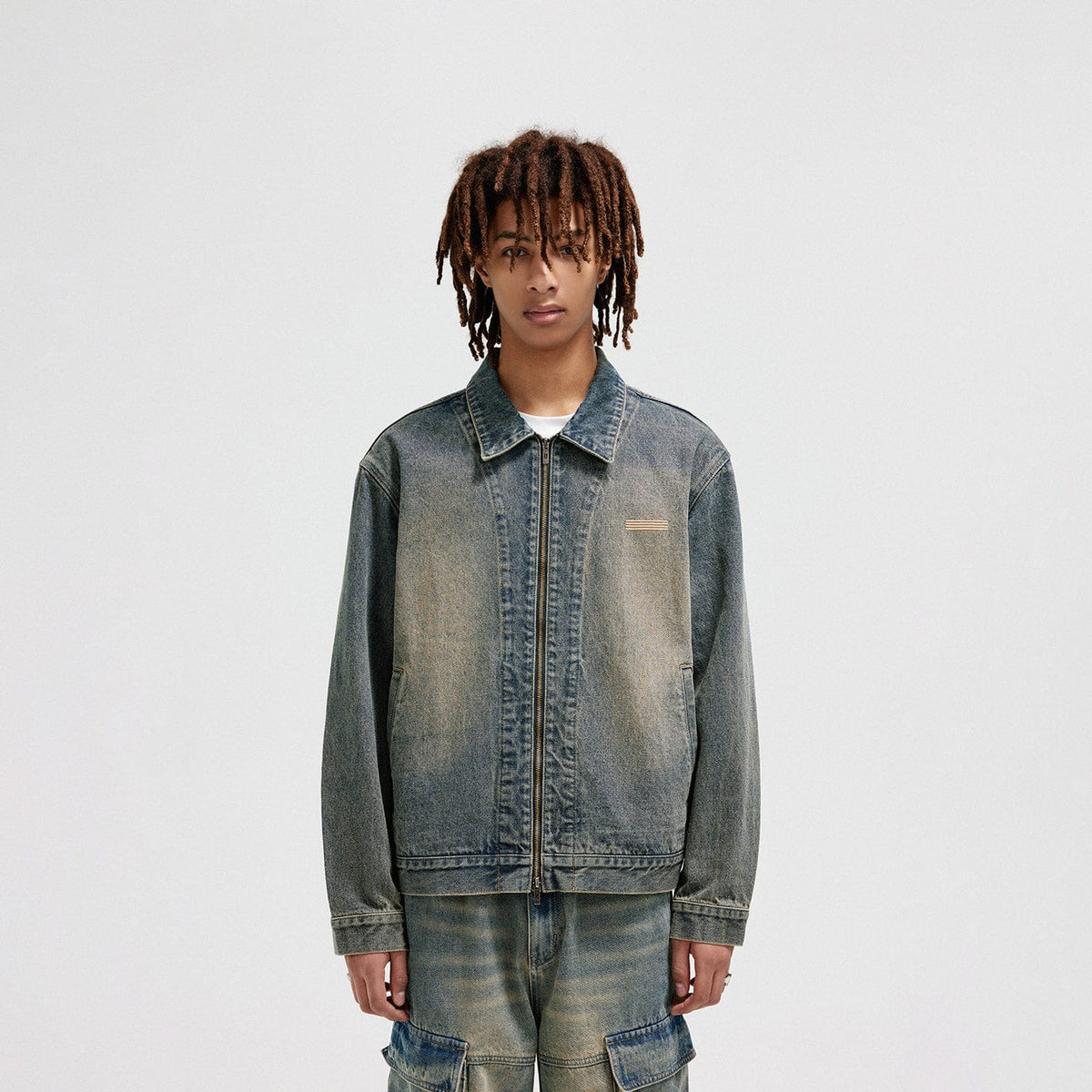 BONELESS Washed Spliced Denim Jacket